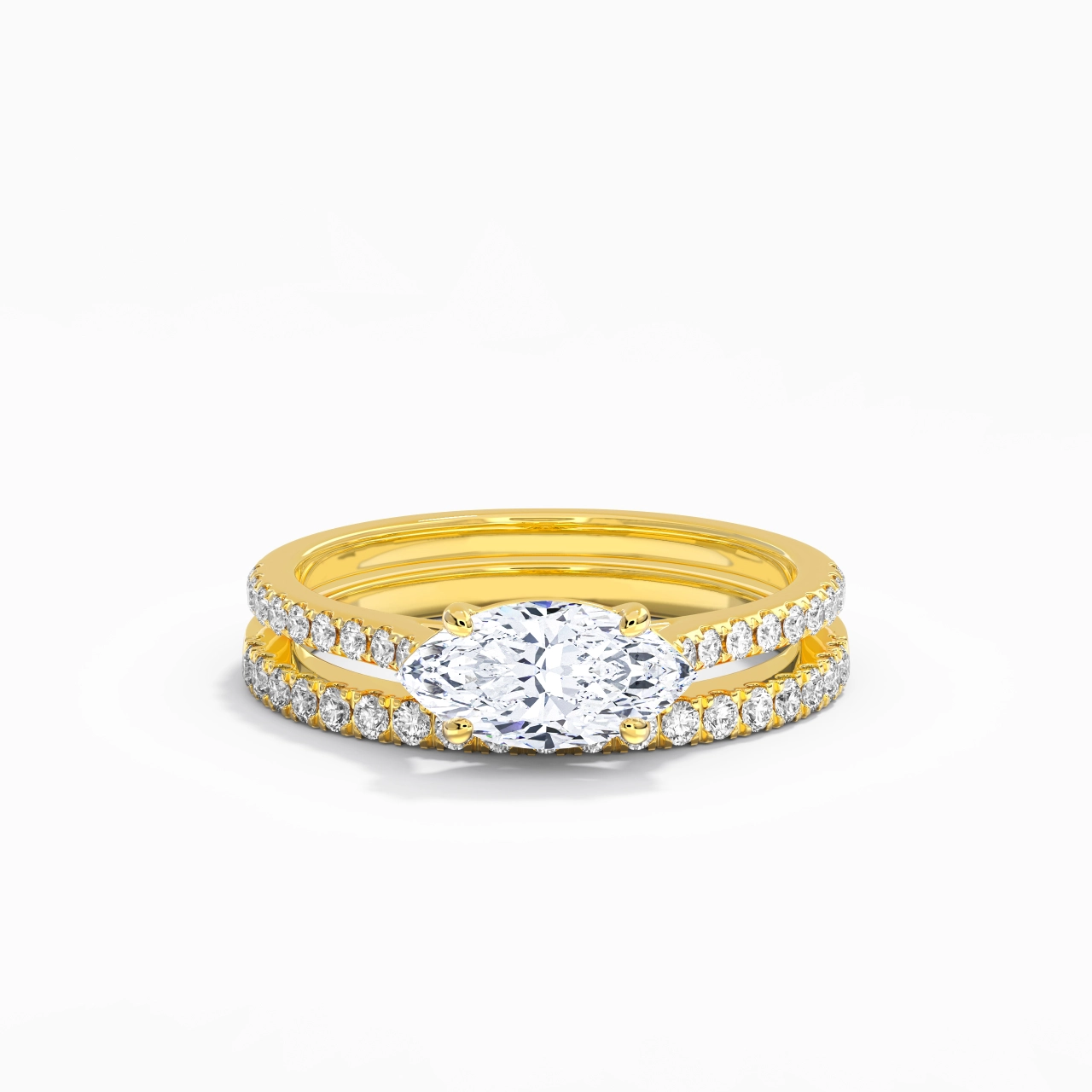 Argent sterling 925 Est Ouest Tige Droite Ensemble nuptial