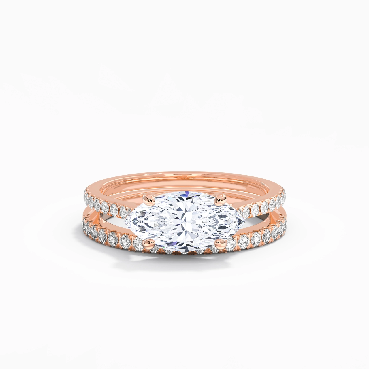 Argent sterling 925 Est Ouest Tige Droite Ensemble nuptial