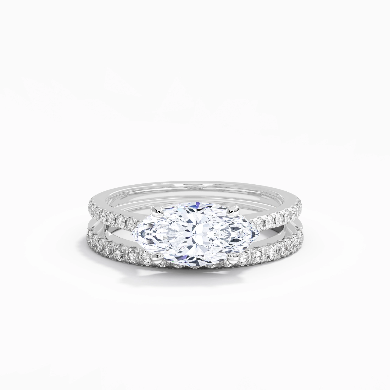 Argent sterling 925 Est Ouest Tige Droite Ensemble nuptial