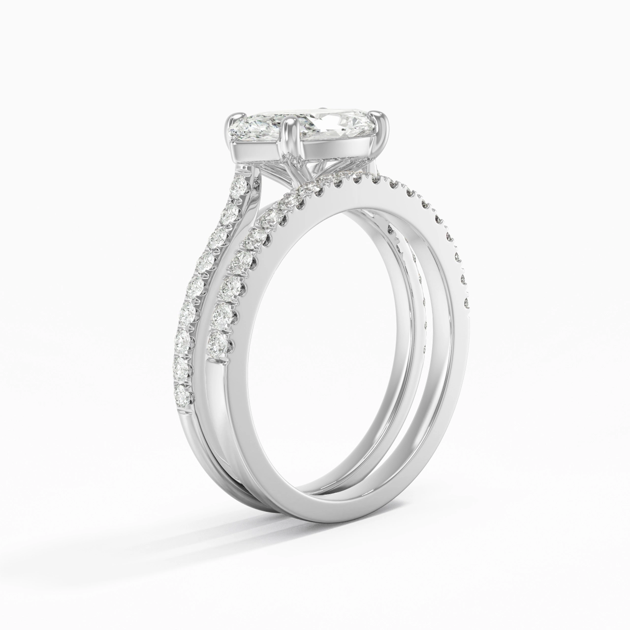 Argent sterling 925 Est Ouest Tige Droite Ensemble nuptial