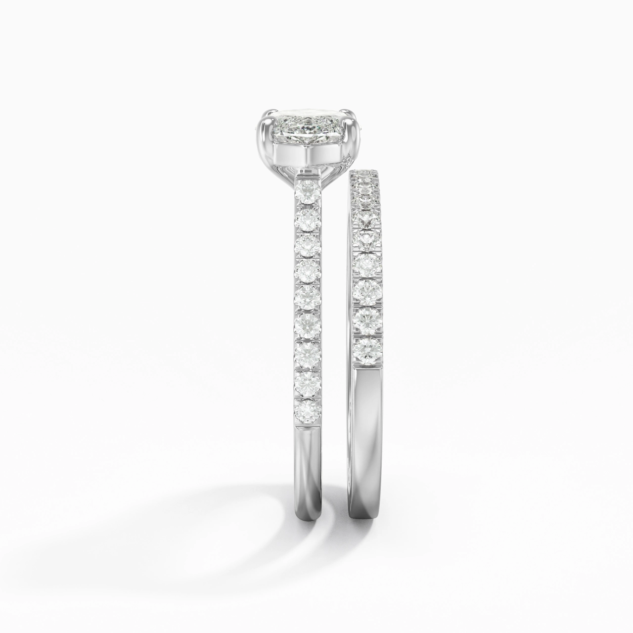 Argent sterling 925 Est Ouest Tige Droite Ensemble nuptial