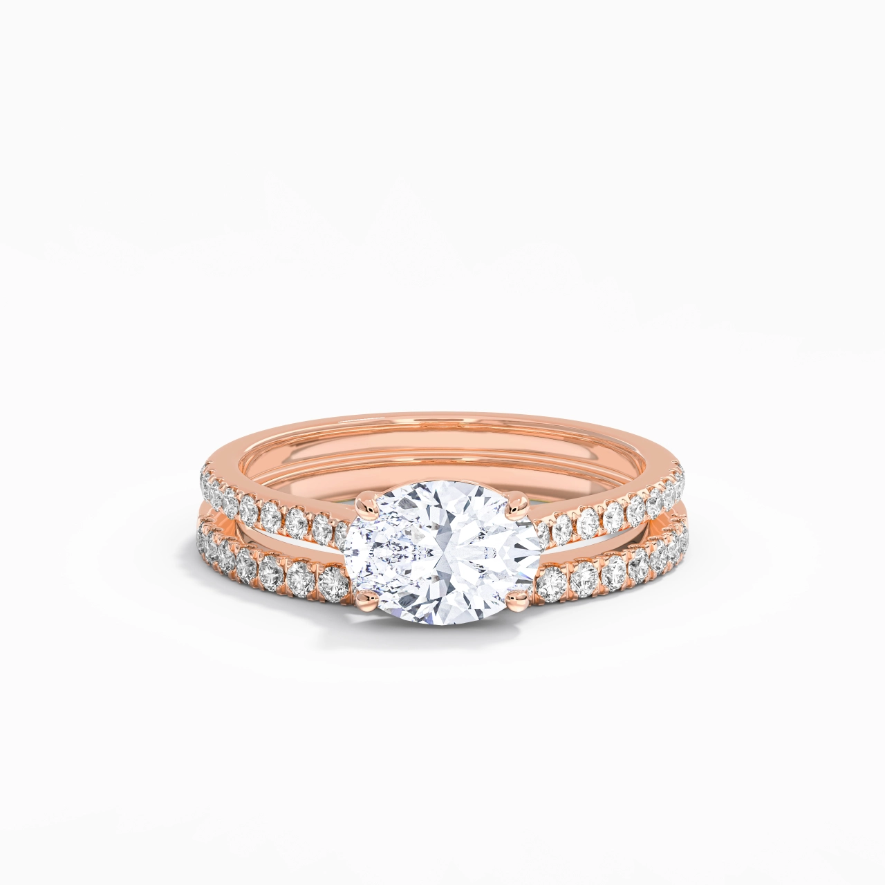 Argent sterling 925 Est Ouest Tige Droite Ensemble nuptial
