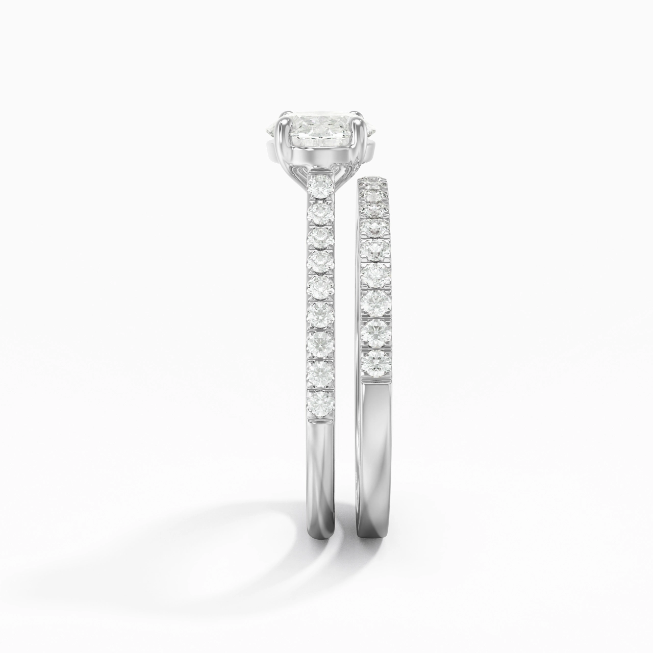 Or blanc 18 carats Est Ouest Tige Droite Ensemble nuptial