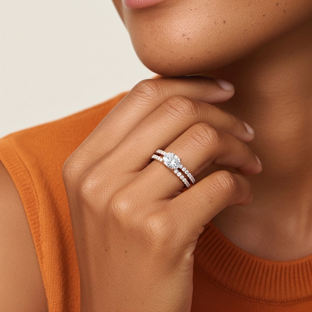 Or rose 14 carats Est Ouest Tige Droite Ensemble nuptial