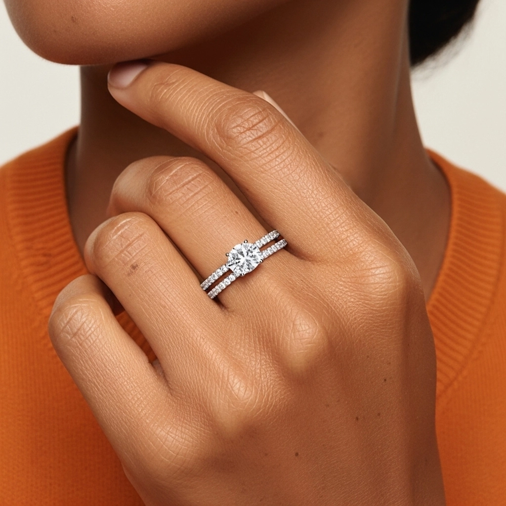 Or blanc 18 carats Est Ouest Tige Droite Ensemble nuptial