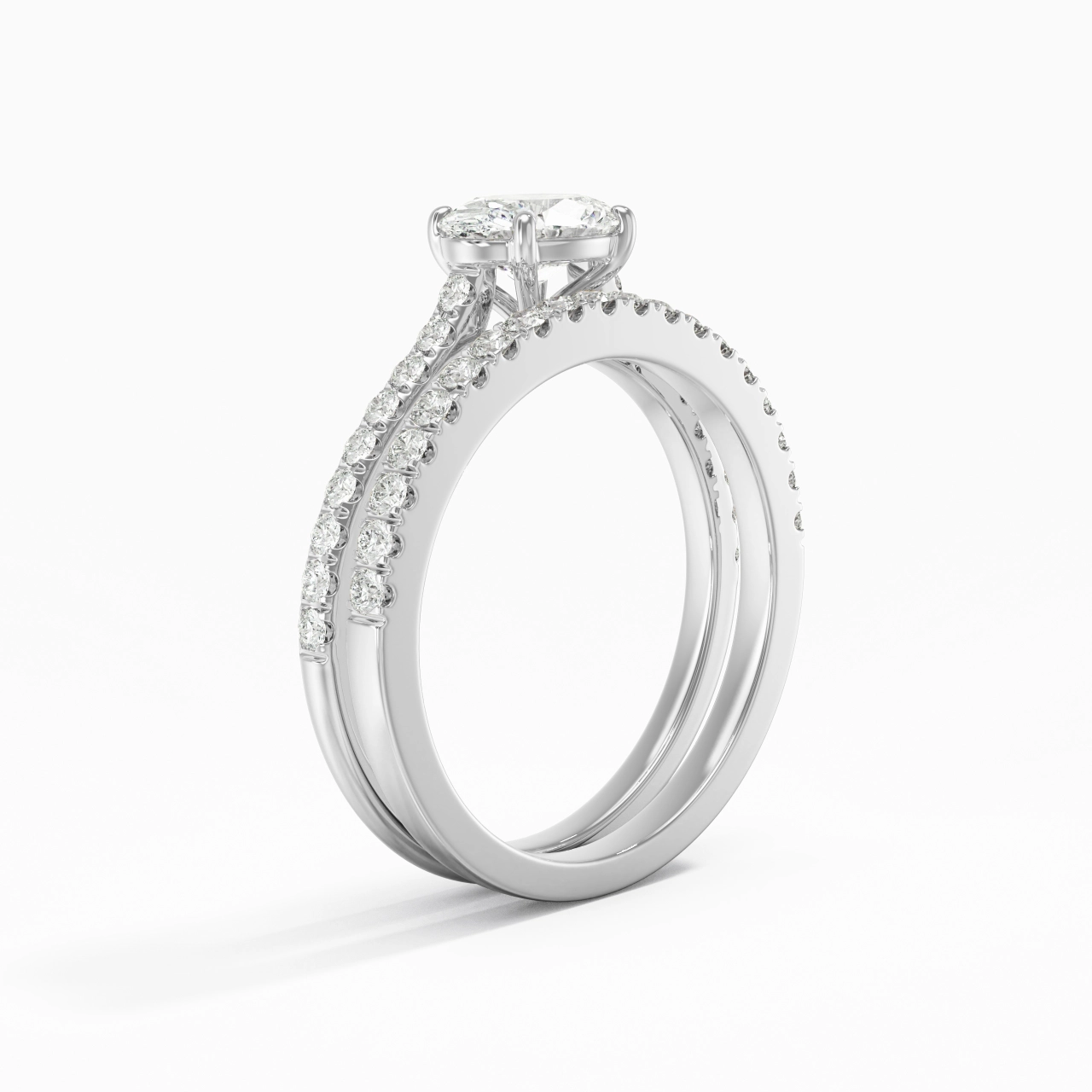 Or blanc 18 carats Est Ouest Tige Droite Ensemble nuptial