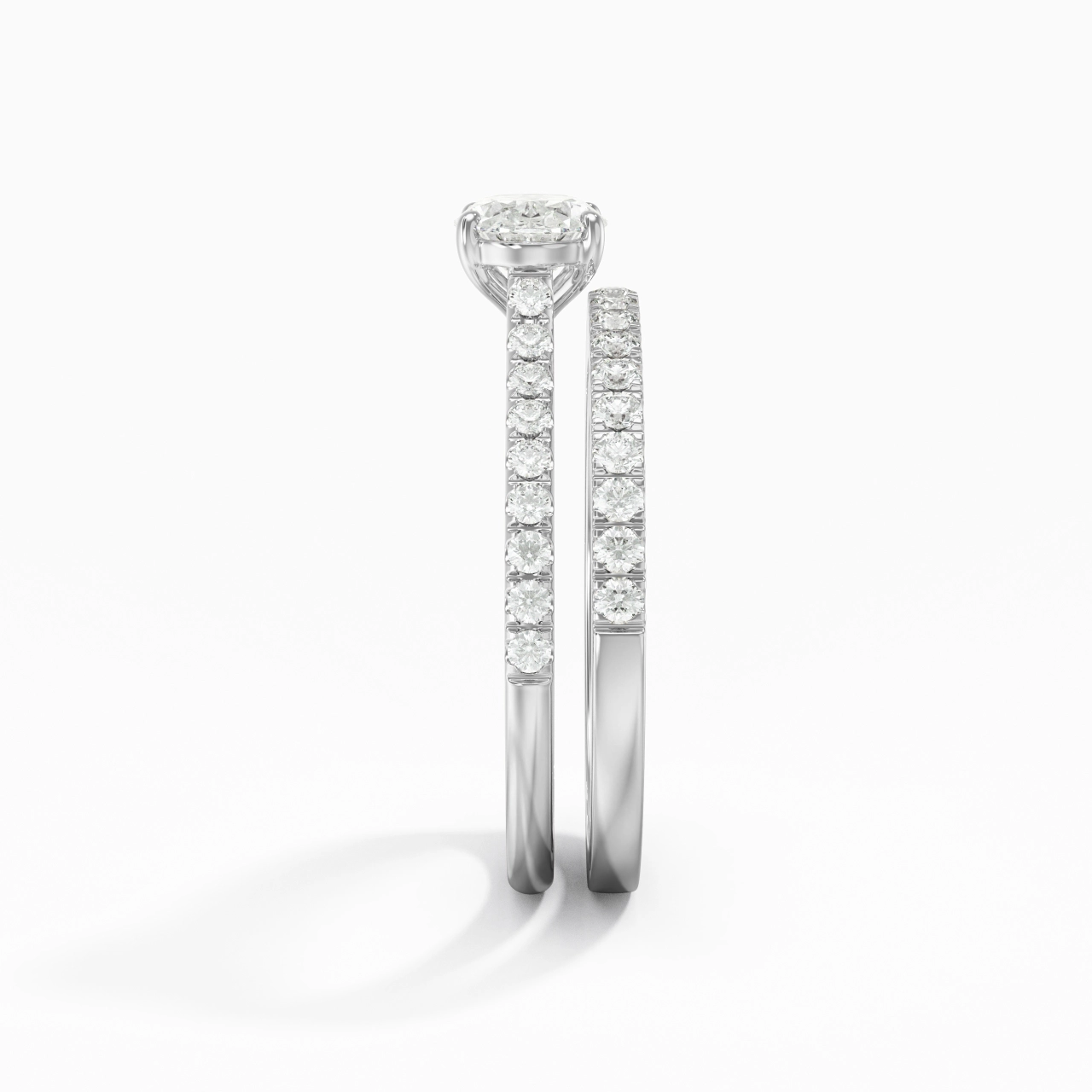 Or blanc 18 carats Est Ouest Tige Droite Ensemble nuptial
