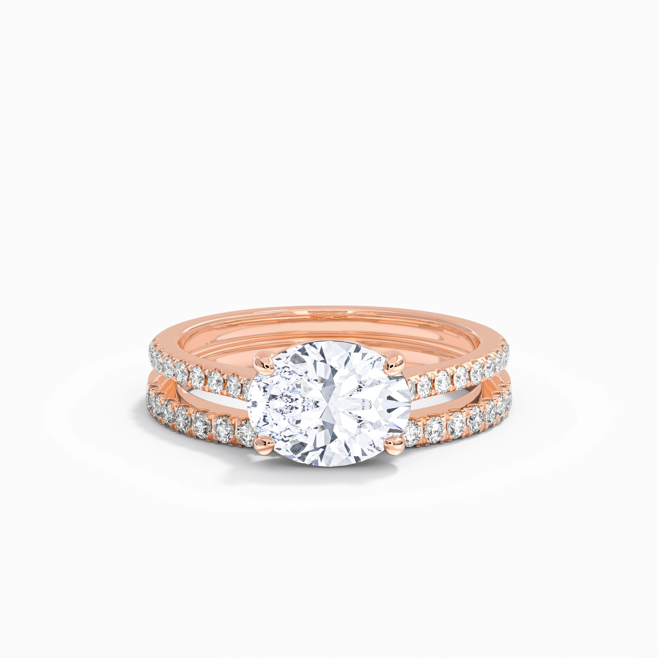 Argent sterling 925 Est Ouest Tige Droite Ensemble nuptial