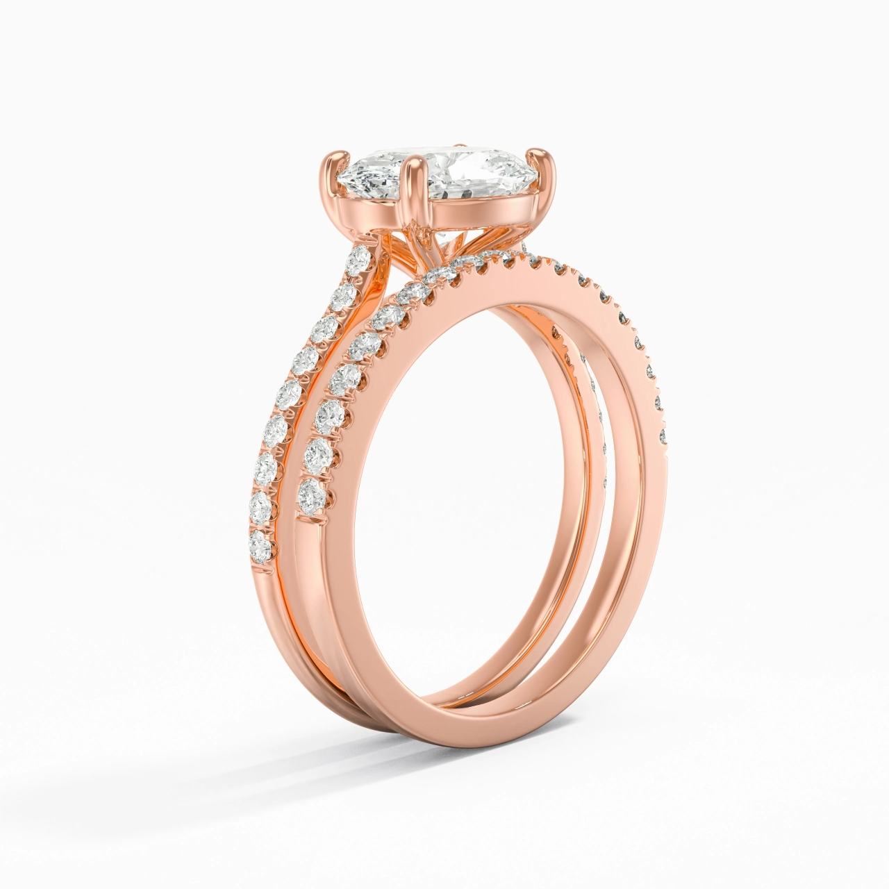 Argent sterling 925 Est Ouest Tige Droite Ensemble nuptial