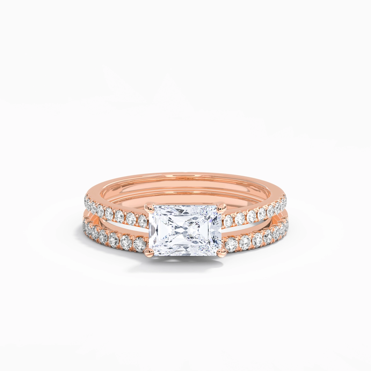 Argent sterling 925 Est Ouest Tige Droite Ensemble nuptial