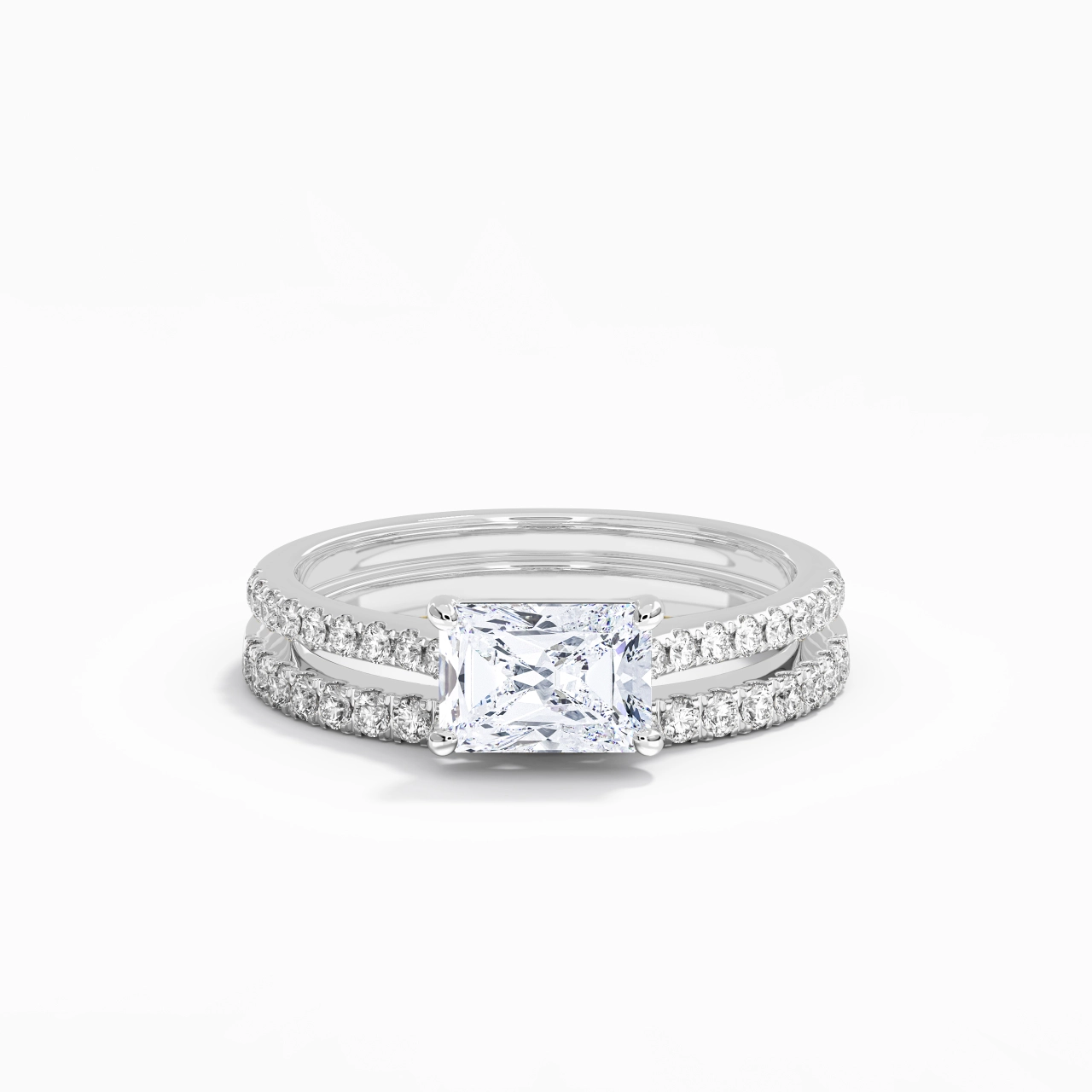 Argent sterling 925 Est Ouest Tige Droite Ensemble nuptial