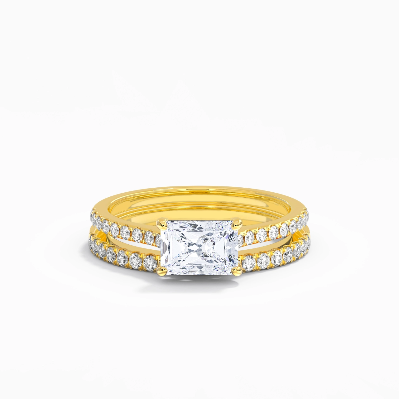 Argent sterling 925 Est Ouest Tige Droite Ensemble nuptial