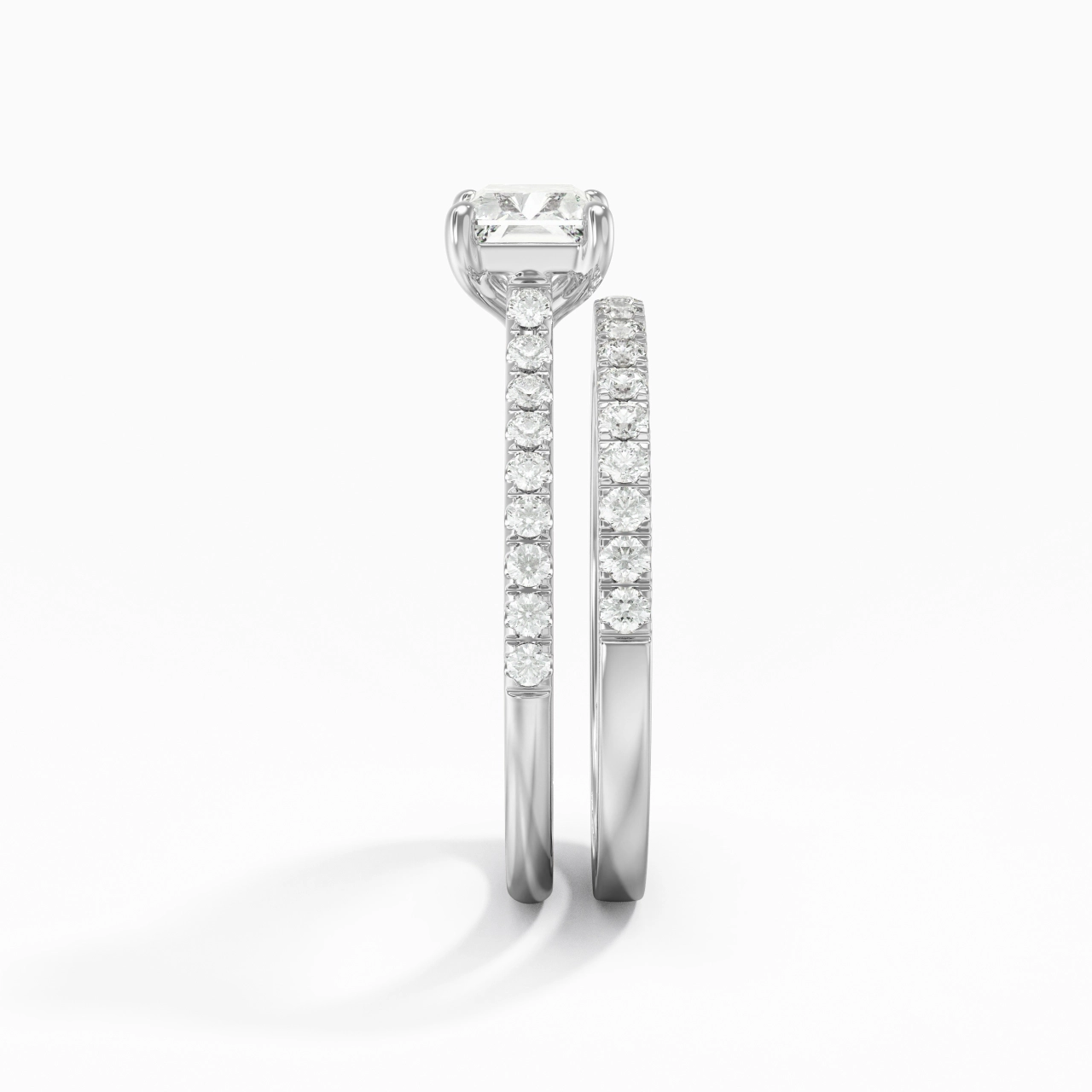 Argent sterling 925 Est Ouest Tige Droite Ensemble nuptial