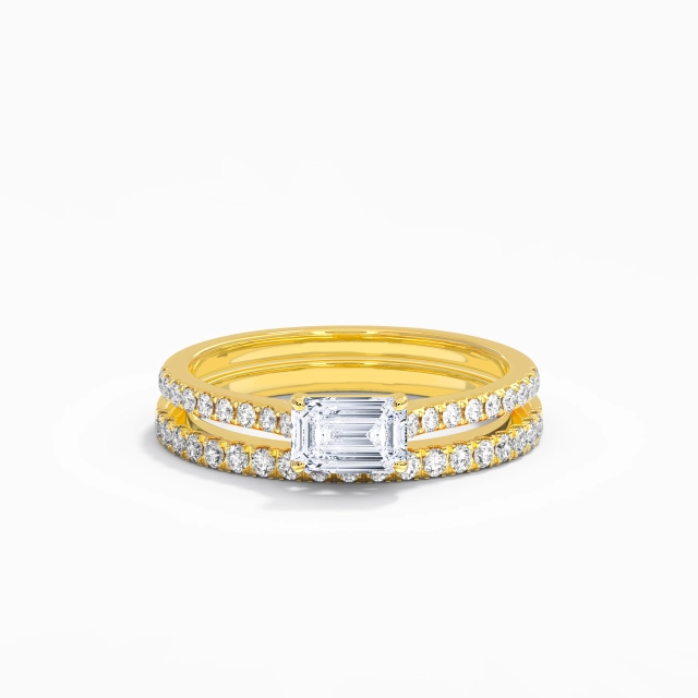 18K Yellow Gold East West Classic 0.80ct Moissanite Bridal Set Straight Shank 925 Sterling Silver