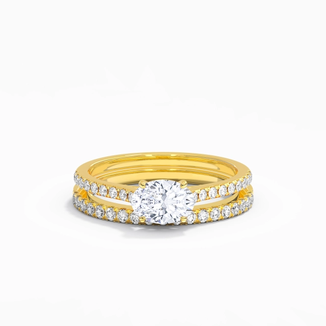Or jaune 18 carats Est Ouest Classique 1.00ct Moissanite Ensemble nuptial Tige Droite Argent sterling 925