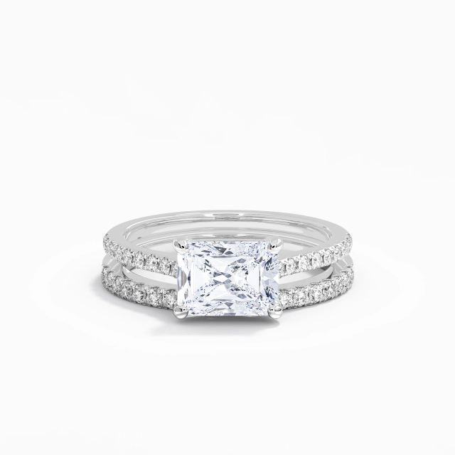 White Gold East West Classic 2.00ct Moissanite Bridal Set Straight Shank 925 Sterling Silver