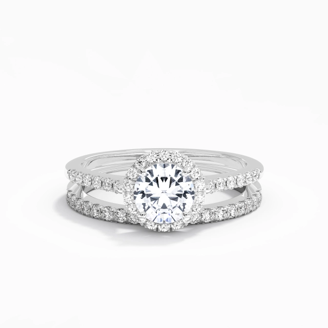 Moissanite Vintage Halo Cathedral Bridal Set 925 Sterling Silver Straight Shank 1.00ct Round Cut For Women