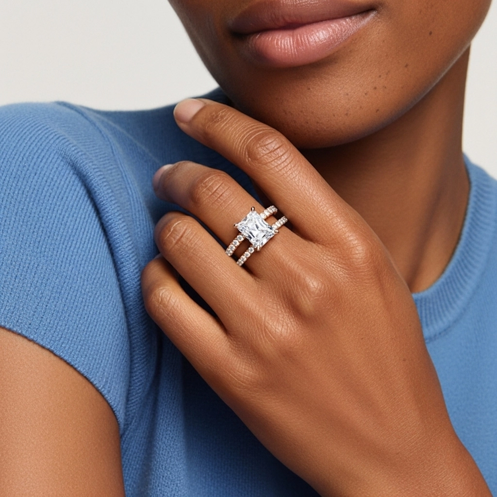 Argent sterling 925 Moissanite Ensemble d'alliances