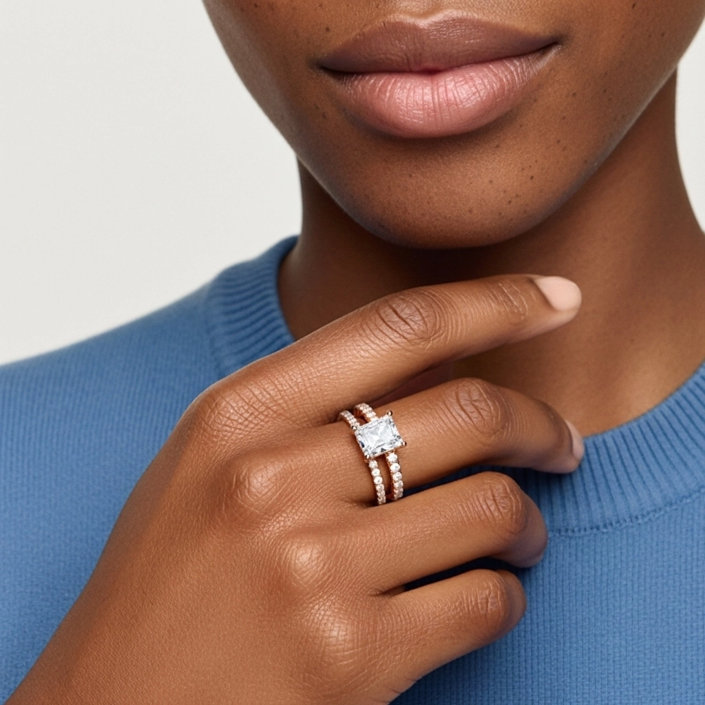 Argent sterling 925 Moissanite Ensemble d'alliances