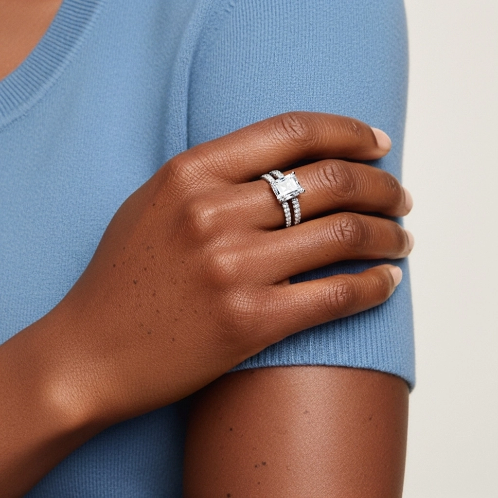 Argent sterling 925 Moissanite Ensemble d'alliances