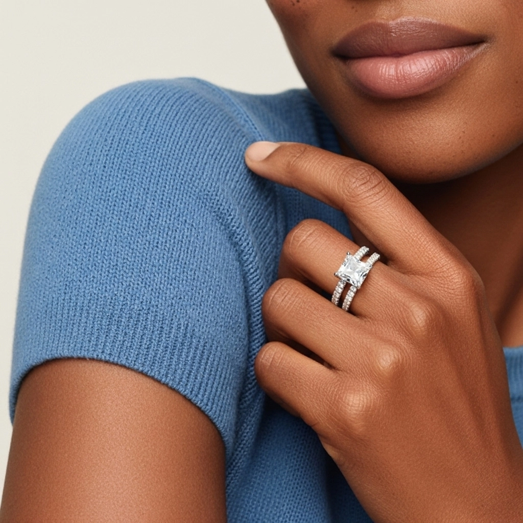 Argent sterling 925 Moissanite Ensemble d'alliances