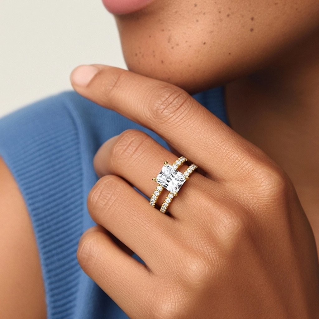 Or 14 carats Moissanite Ensemble d'alliances