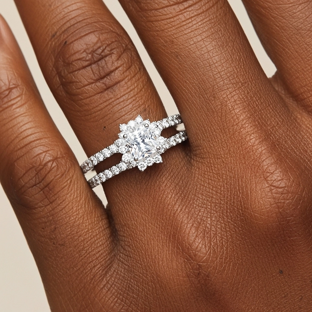 Argent sterling 925 Moissanite Ensemble nuptial