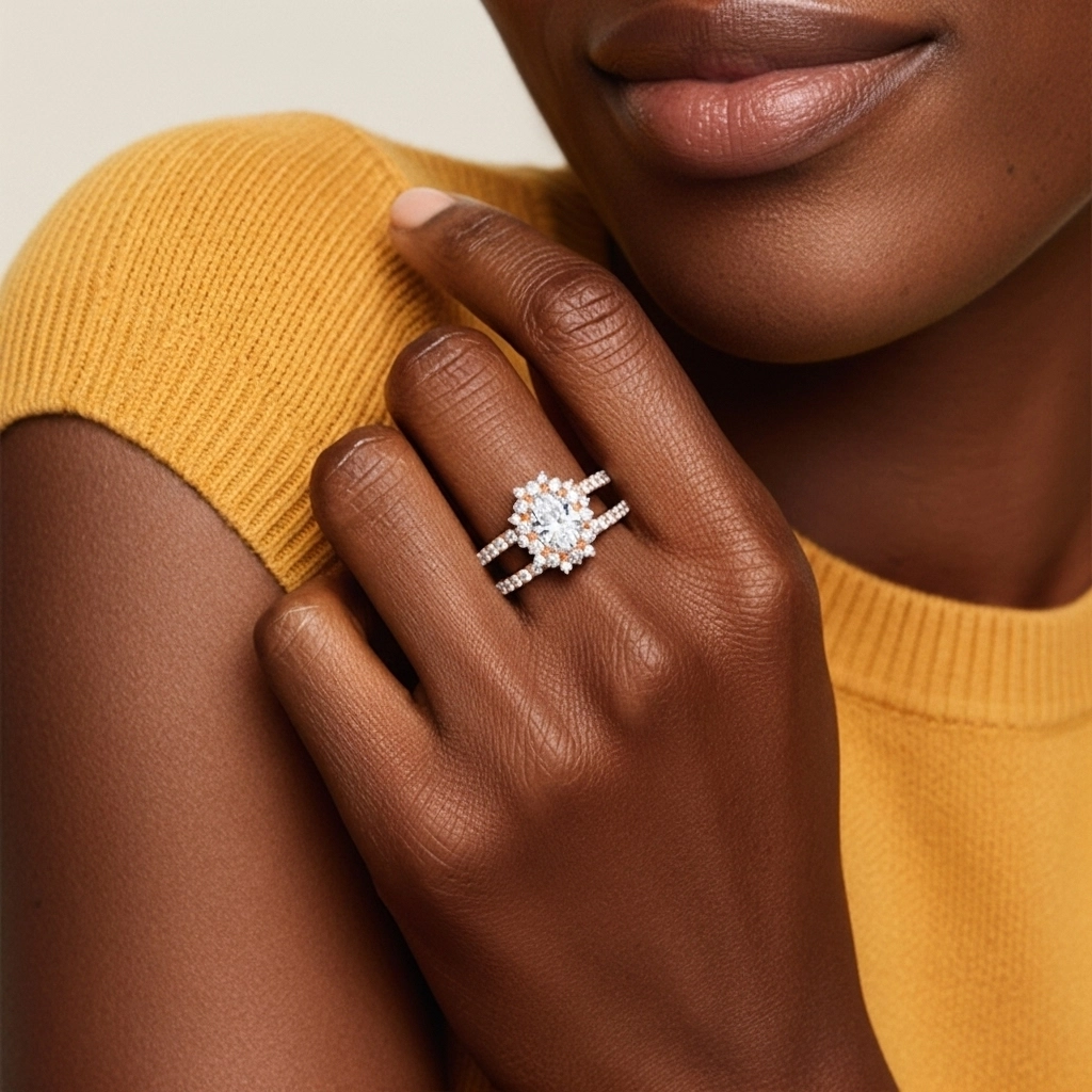 Or rose 18 carats Moissanite Ensemble nuptial