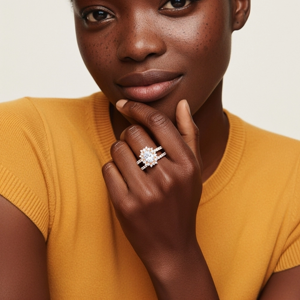 Or rose 18 carats Moissanite Ensemble nuptial