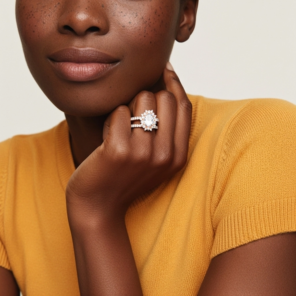 Or rose 18 carats Moissanite Ensemble nuptial