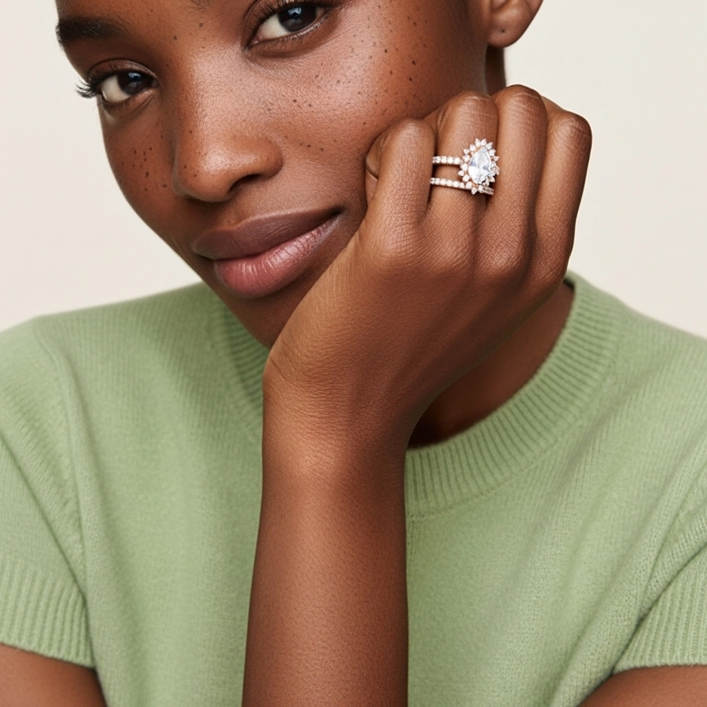 Or rose 14 carats Moissanite Ensemble nuptial