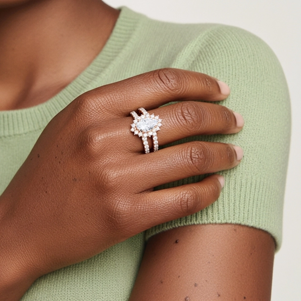 Or rose 14 carats Moissanite Ensemble nuptial