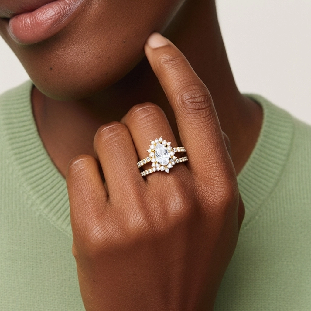 Or 18 carats Moissanite Ensemble nuptial