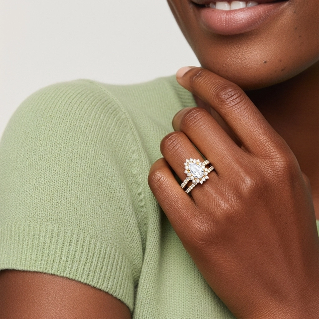 Or 18 carats Moissanite Ensemble nuptial