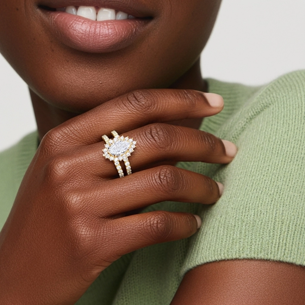 Or 18 carats Moissanite Ensemble nuptial