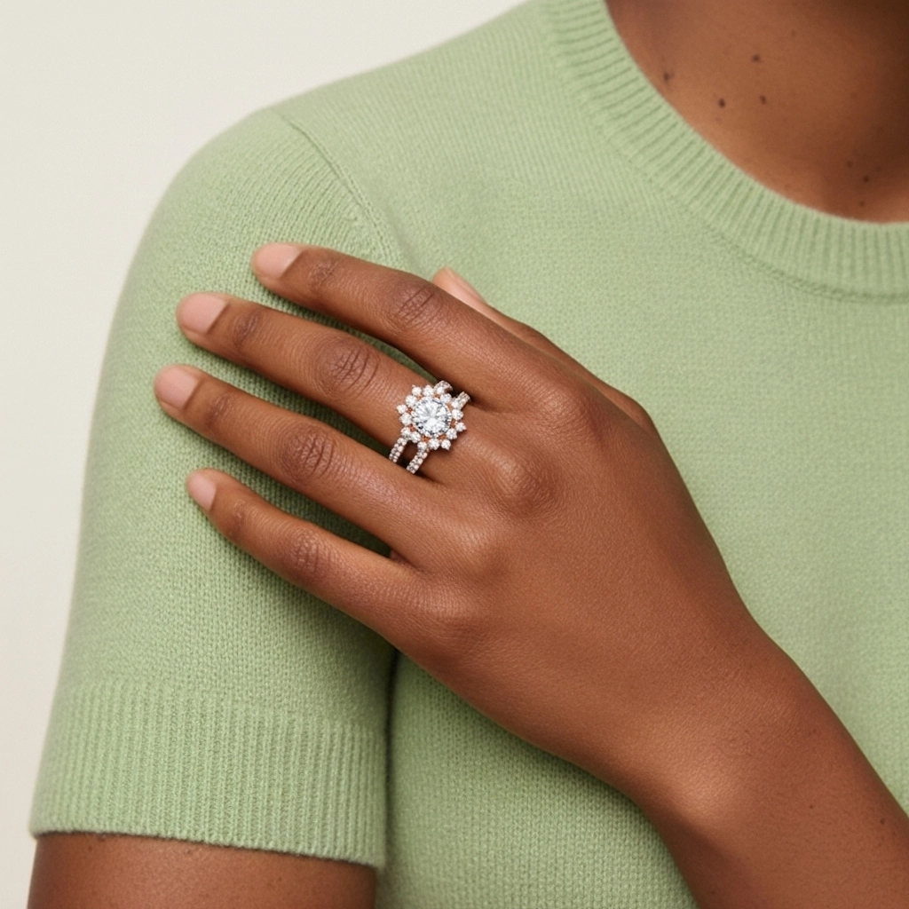 Or rose 18 carats Moissanite Ensemble nuptial