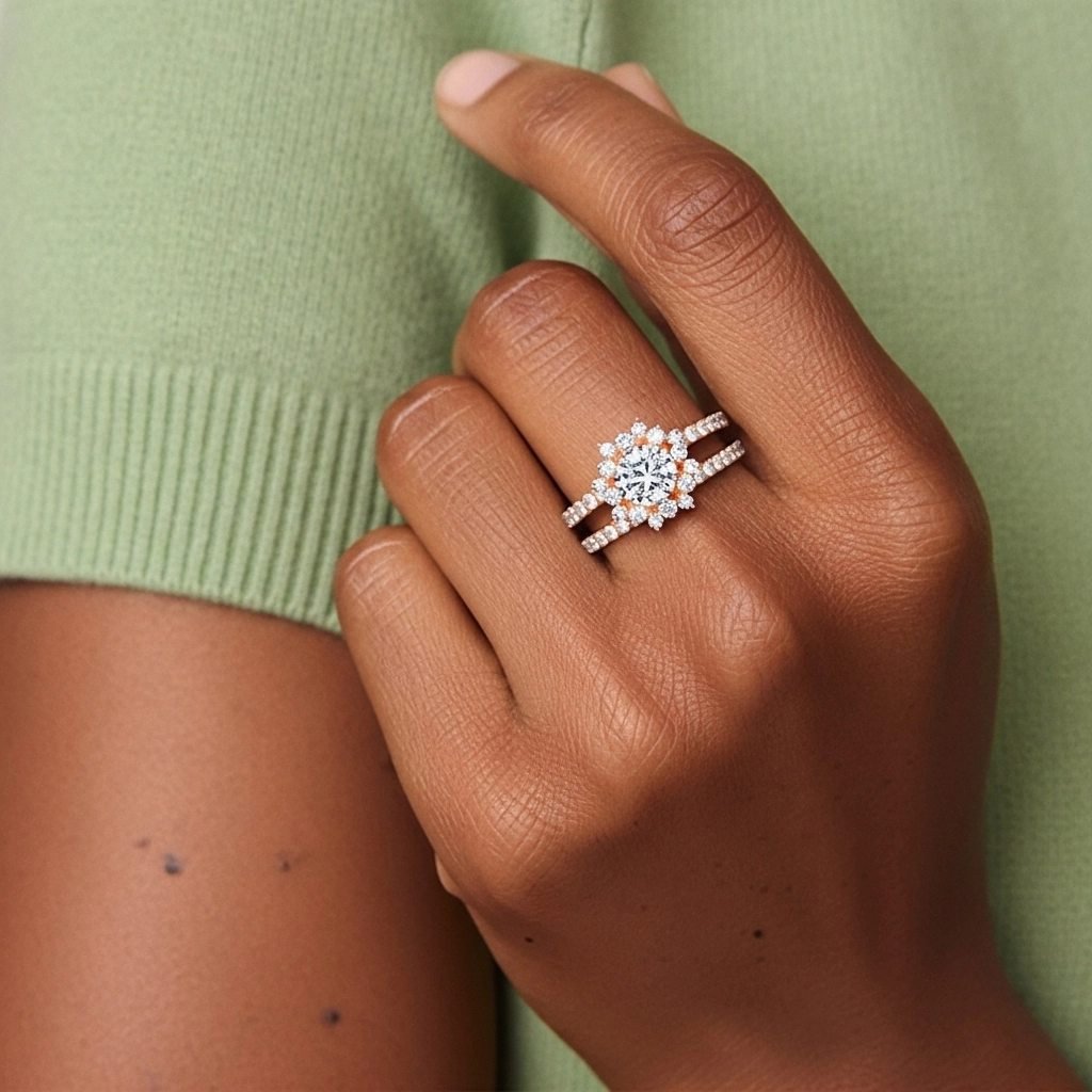 Or rose 18 carats Moissanite Ensemble nuptial