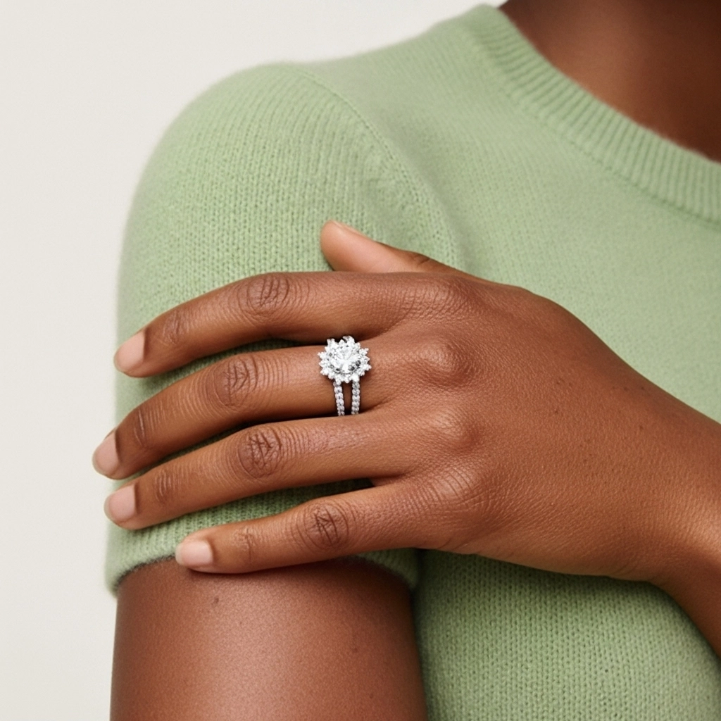 Or blanc 18 carats Moissanite Ensemble nuptial