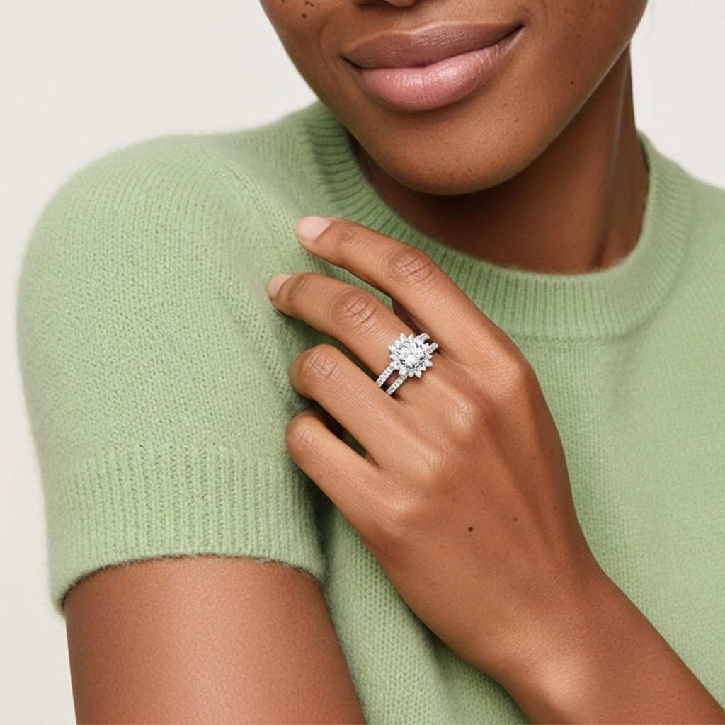 Or blanc 18 carats Moissanite Ensemble nuptial