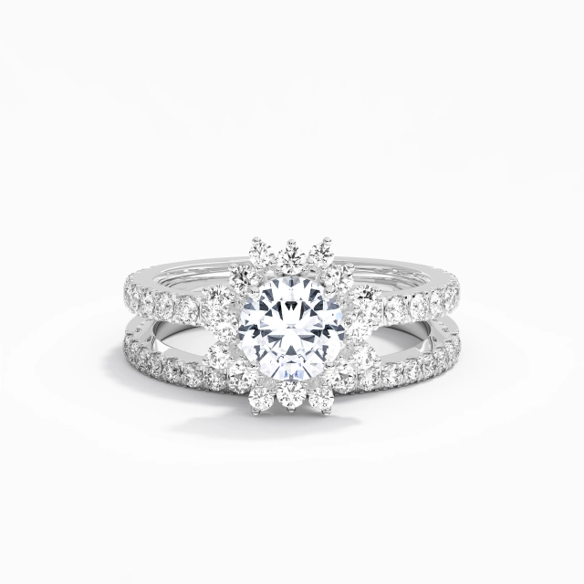 Argent sterling 925 Halo Grappe Ensemble nuptial Polonais Placage Or blanc Gracieux Rond Moissanite 1.00ct Tige Droite Argent sterling 925 Halo Grappe Ensemble nuptial Polonais Placage Or blanc Gracieux Rond Moissanite 1.00ct Tige Droite