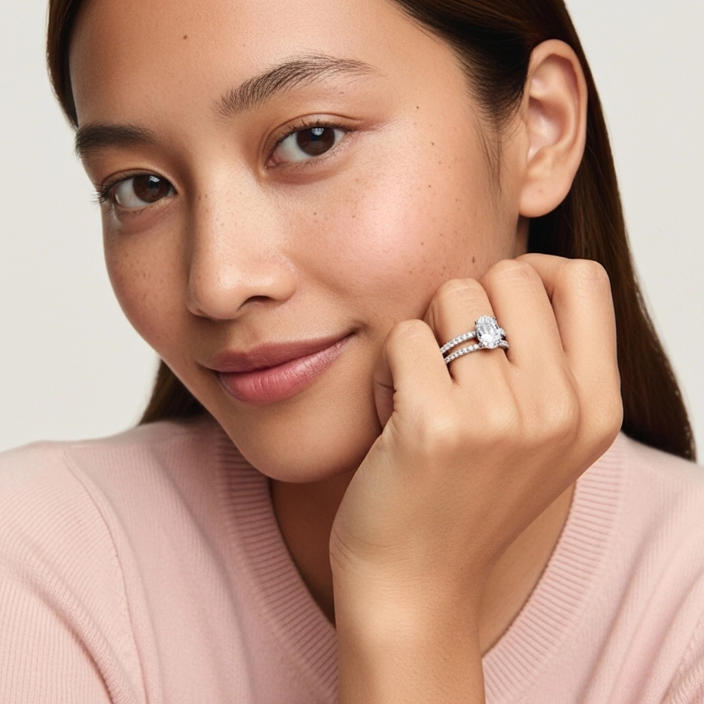 Blanco Moissanita Conjunto de Anillos de Boda