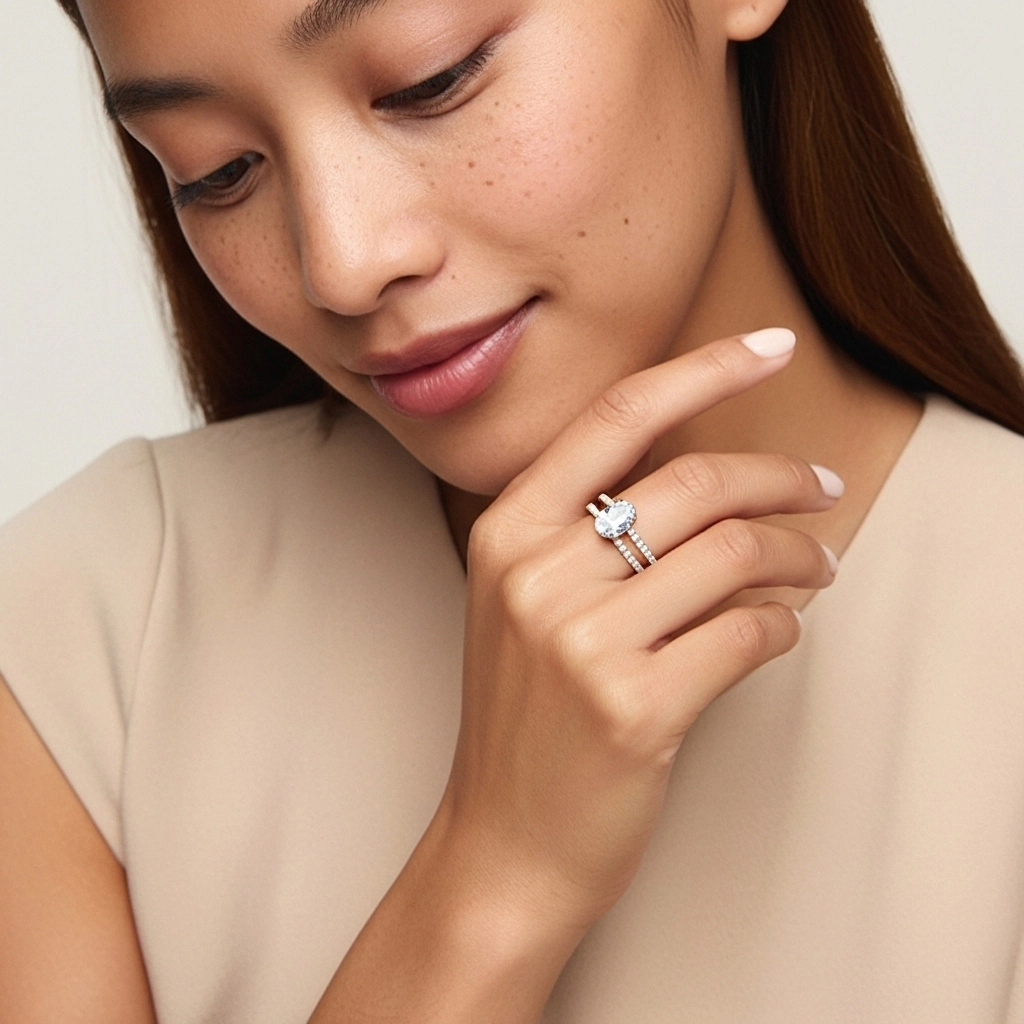 Blanco Moissanita Conjunto de Anillos de Boda