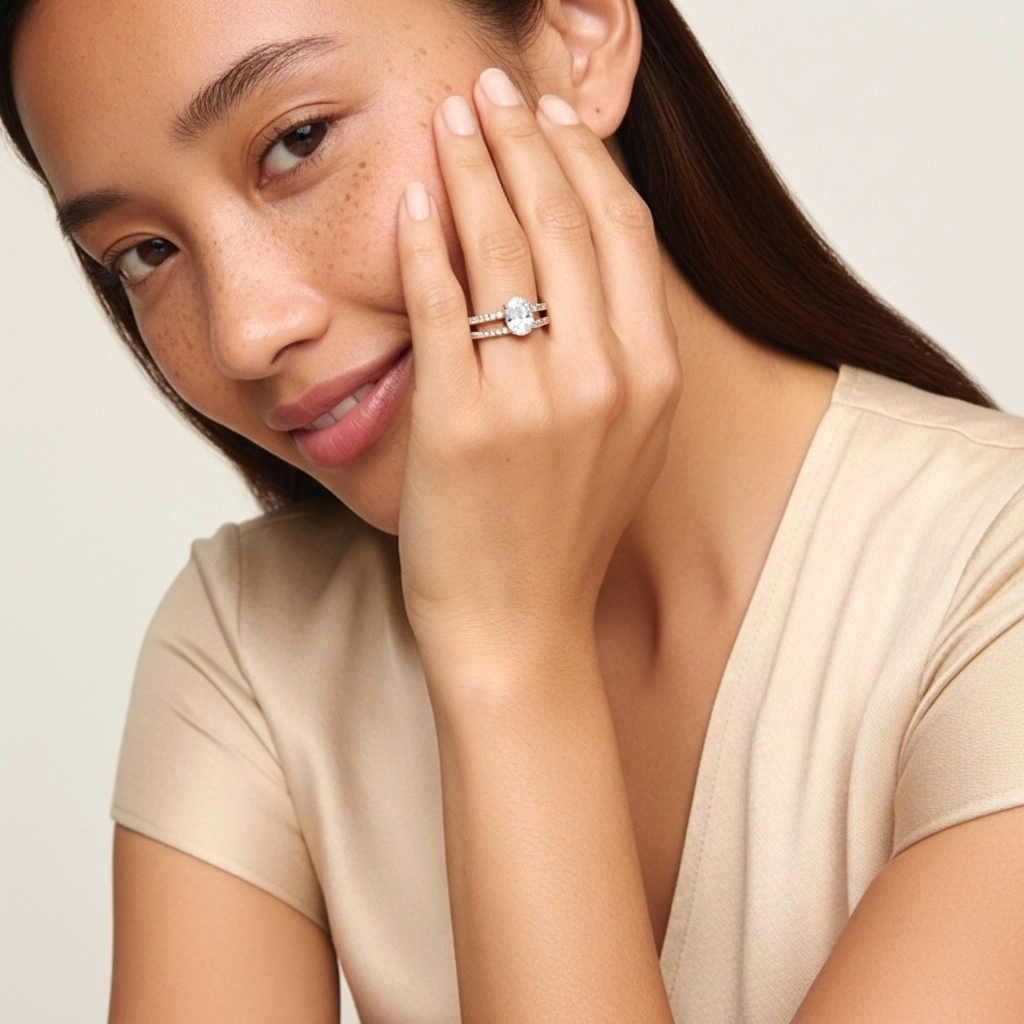 Blanco Moissanita Conjunto de Anillos de Boda