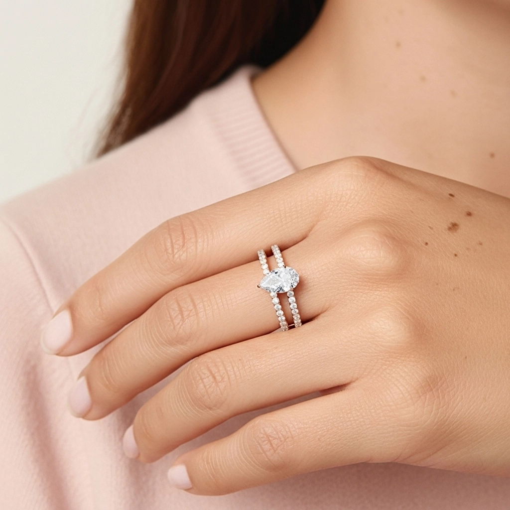 Blanco Moissanita Conjunto de Anillos de Boda