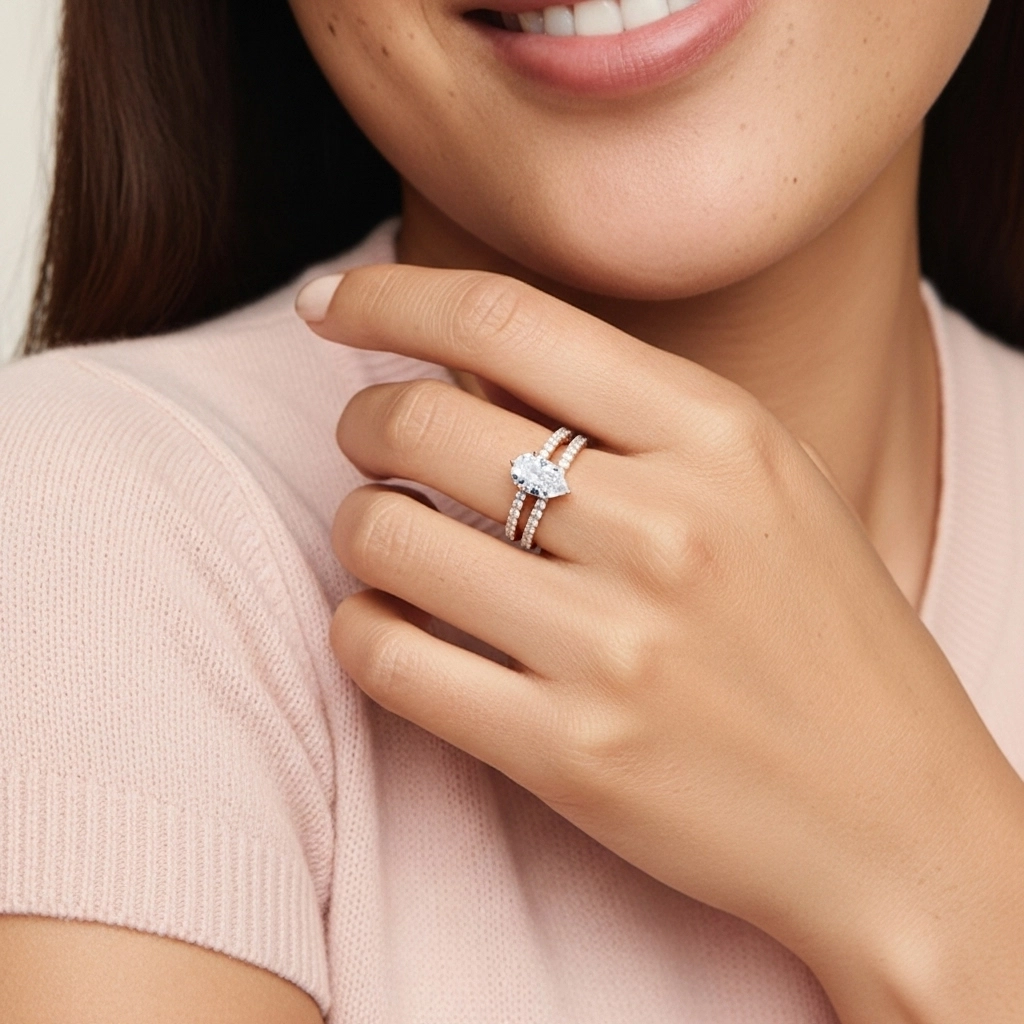 Blanco Moissanita Conjunto de Anillos de Boda