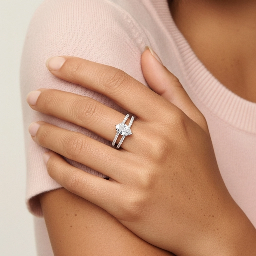 Blanco Moissanita Conjunto de Anillos de Boda