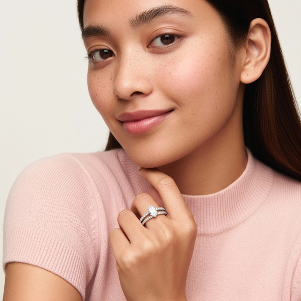 Blanco Moissanita Conjunto de Anillos de Boda