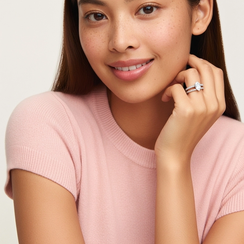 Blanco Moissanita Conjunto de Anillos de Boda