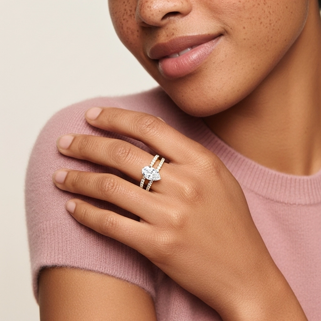 Blanco Moissanita Conjunto de Anillos de Boda