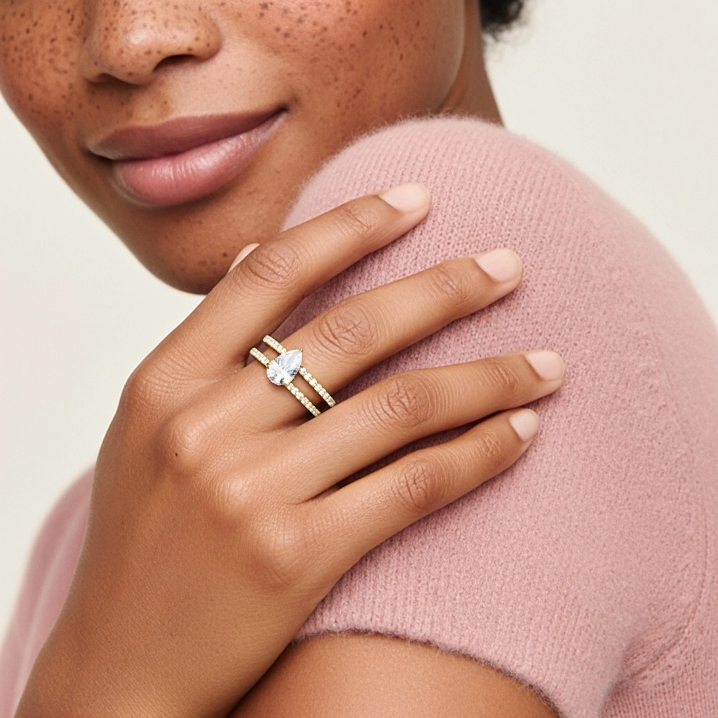 Blanco Moissanita Conjunto de Anillos de Boda